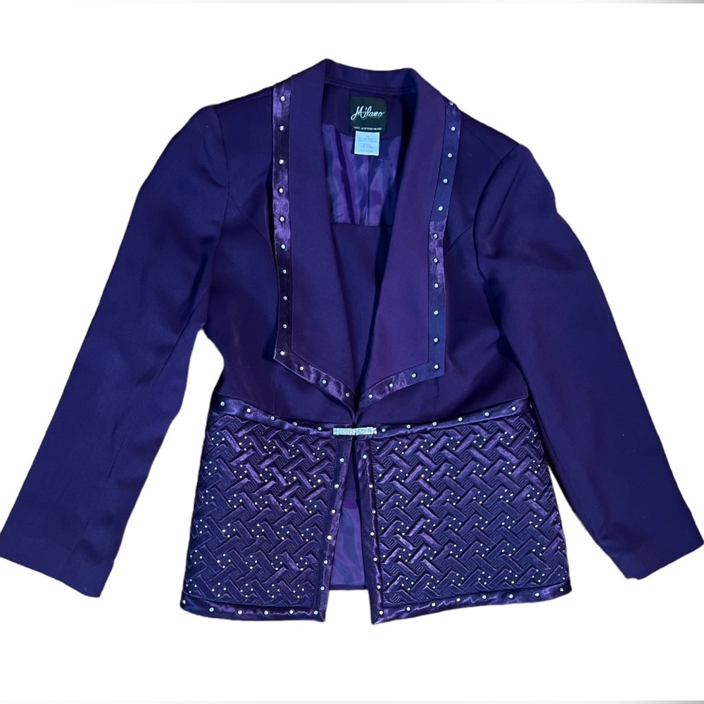 Beautiful purple suit with rhinestone detail.